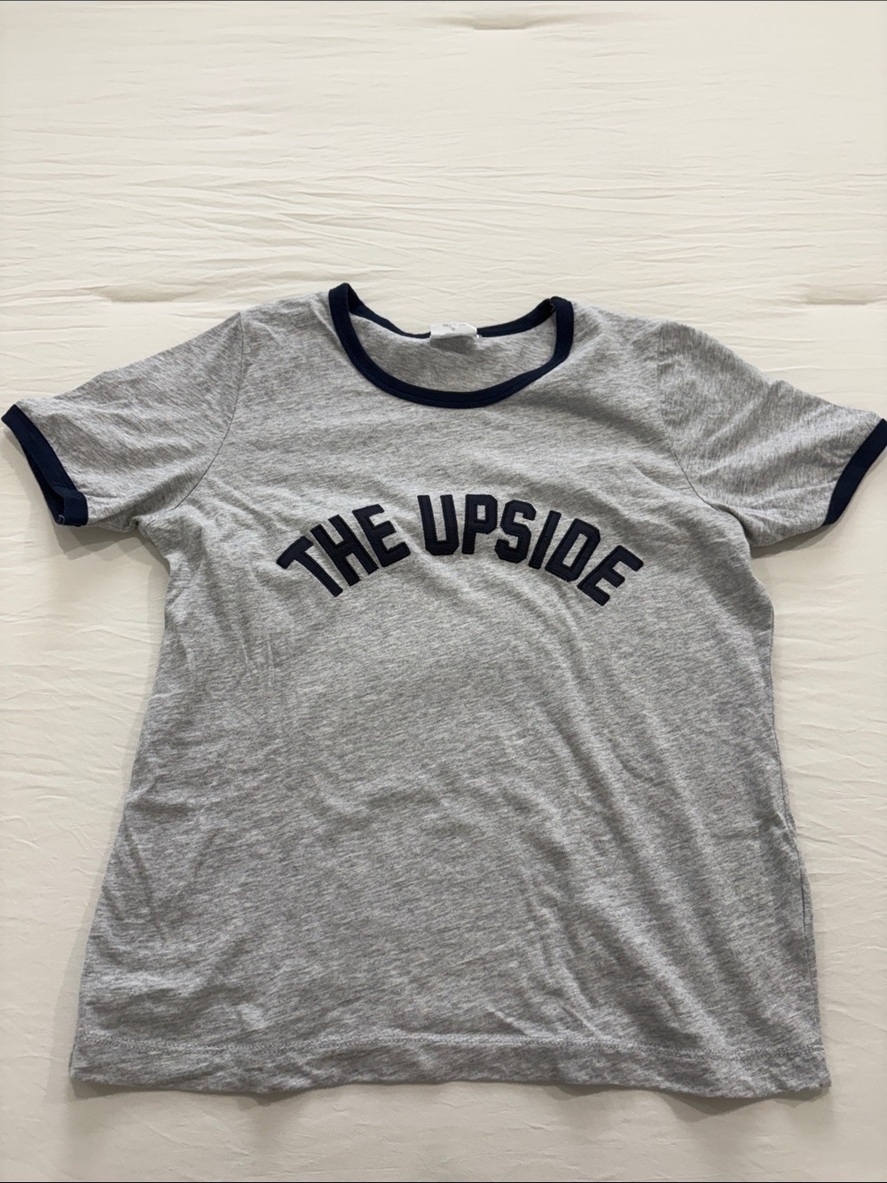The Upside Kids Gray Ringer Tee with Navy Logo